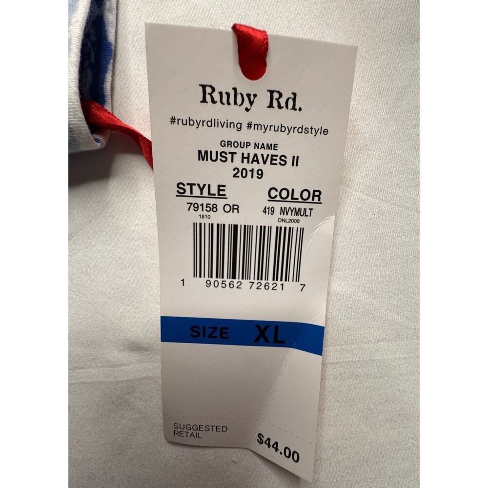 Ruby Rd XL Top Blue Yellow Stripe 3/4 Sleeve V-neck Silver Studs Runs Small - Picture 7 of 11